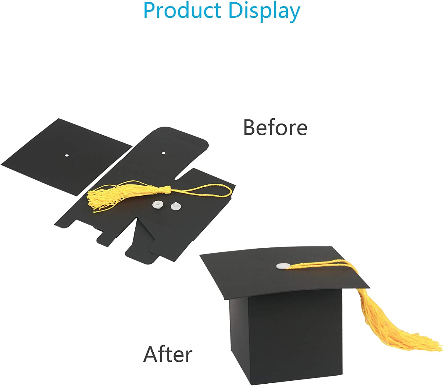 30Pcs Graduation Cap Shaped Gift Box - 6CM Black Doctoral Sweet Boxes with Yellow Tassel for Celebration Ceremony Party image number 2
