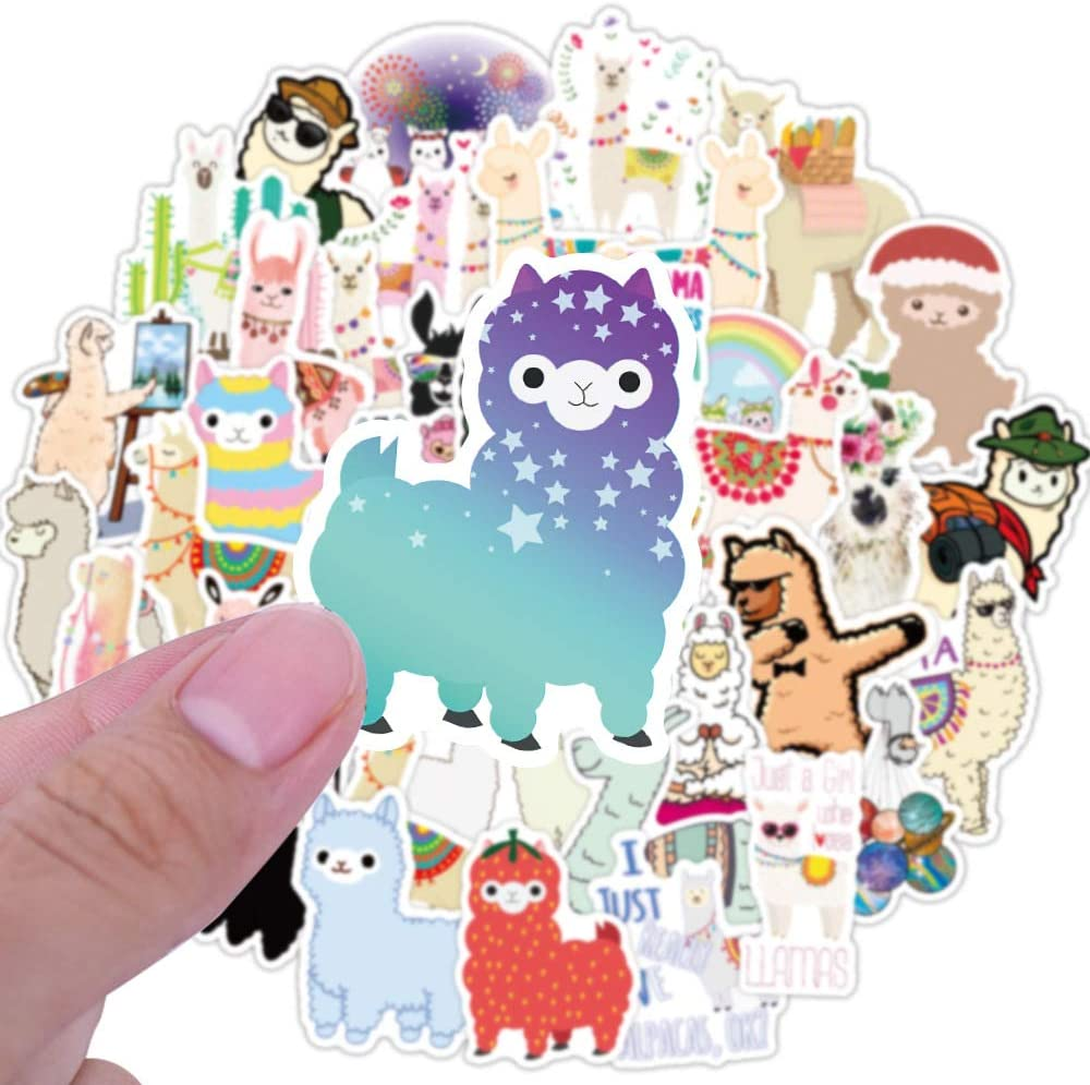 Lovely Alpaca Stickers 50 Pack for Kids Teens Vinyl Waterproof Stickers for Laptop Water Bottle, Llama Sticker, Unique Aesthetic Decal Stickers Graffiti, Cool Trendy for Laptop Guitar Camera Phone Luggage image number 4