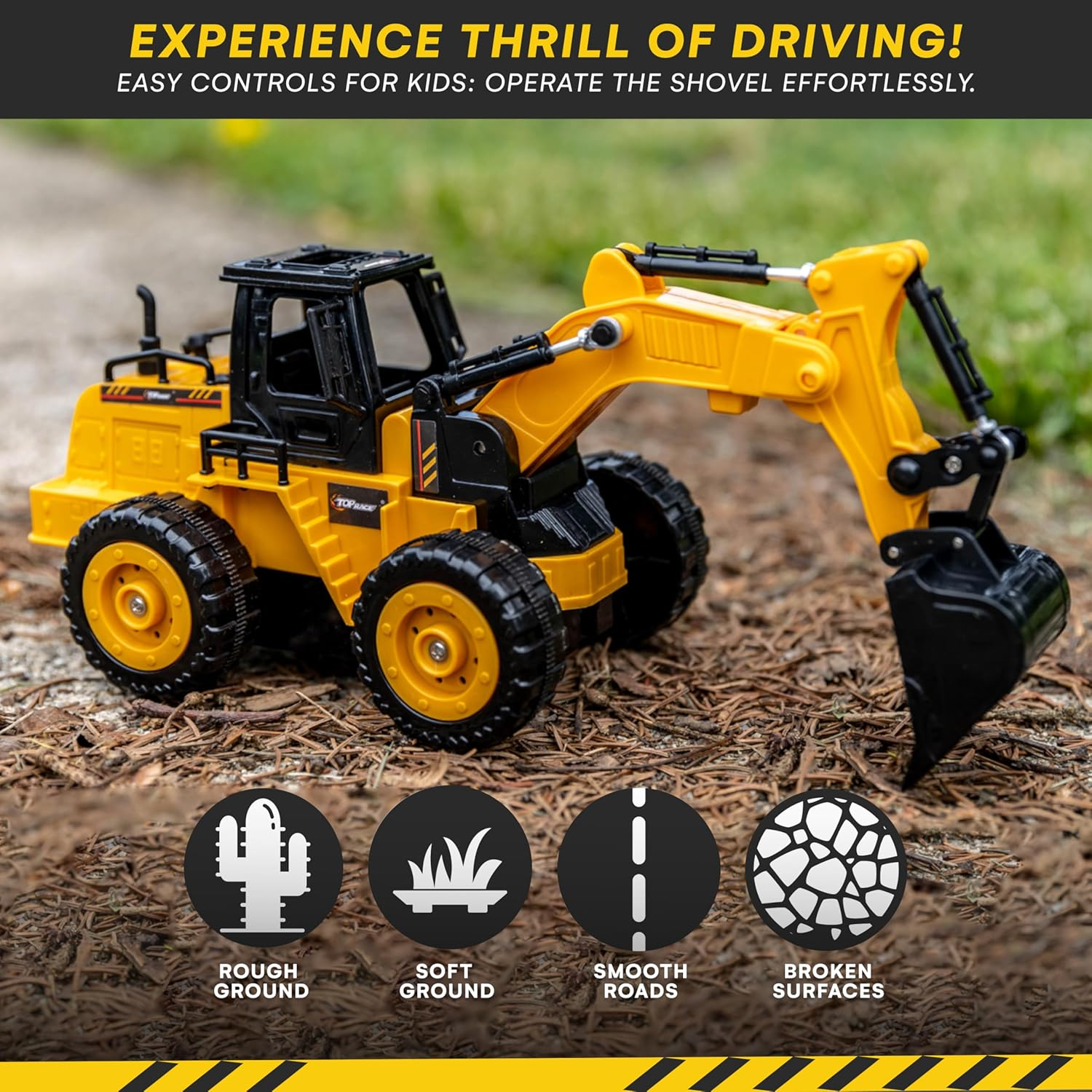 Top Race 5 Channel Fully Functional Remote Control Construction Truck Kids Size Designed for Small Hands Excavator image number 1
