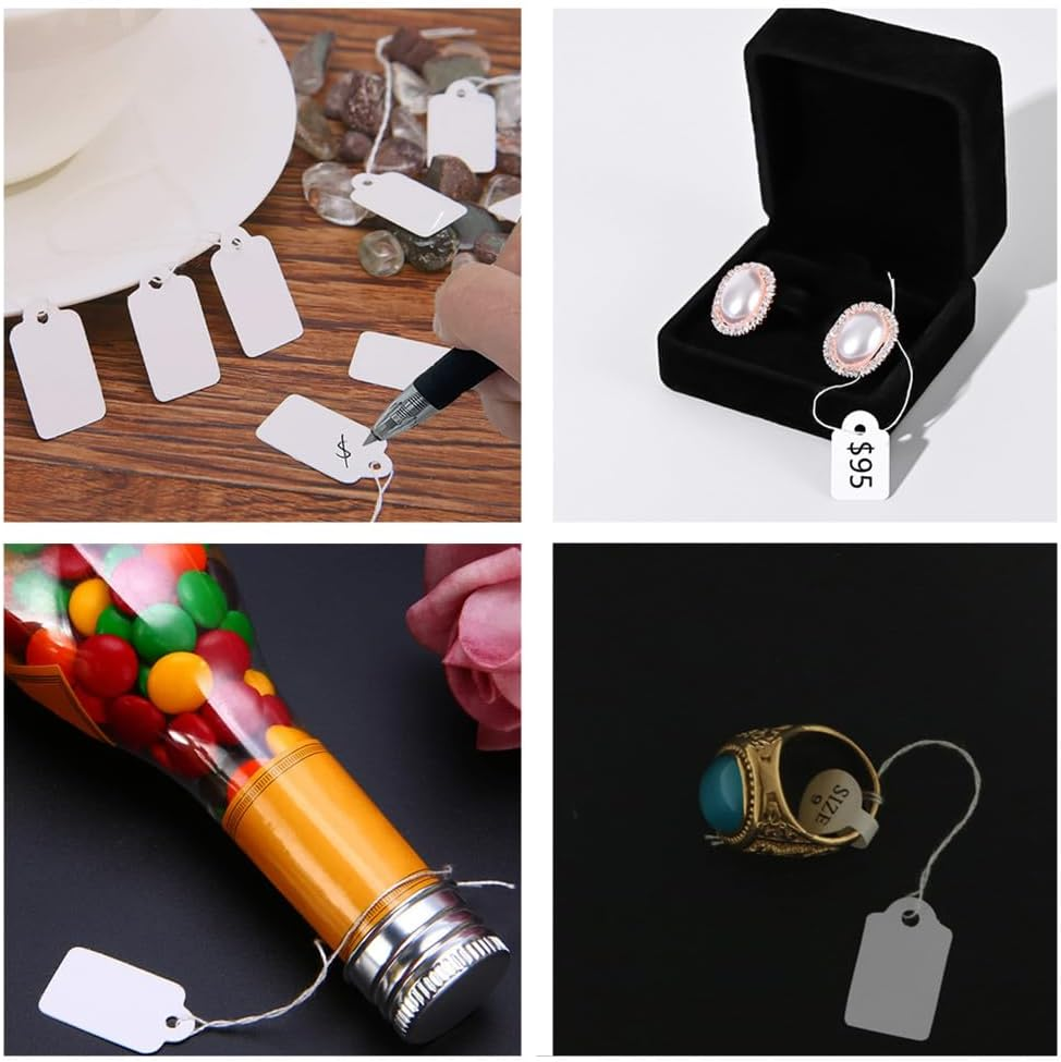 Marking Strung Price Tags, 200 Pcs White Writable Display Labels for Clothing, Crafts, Sale Pricing and Inventory