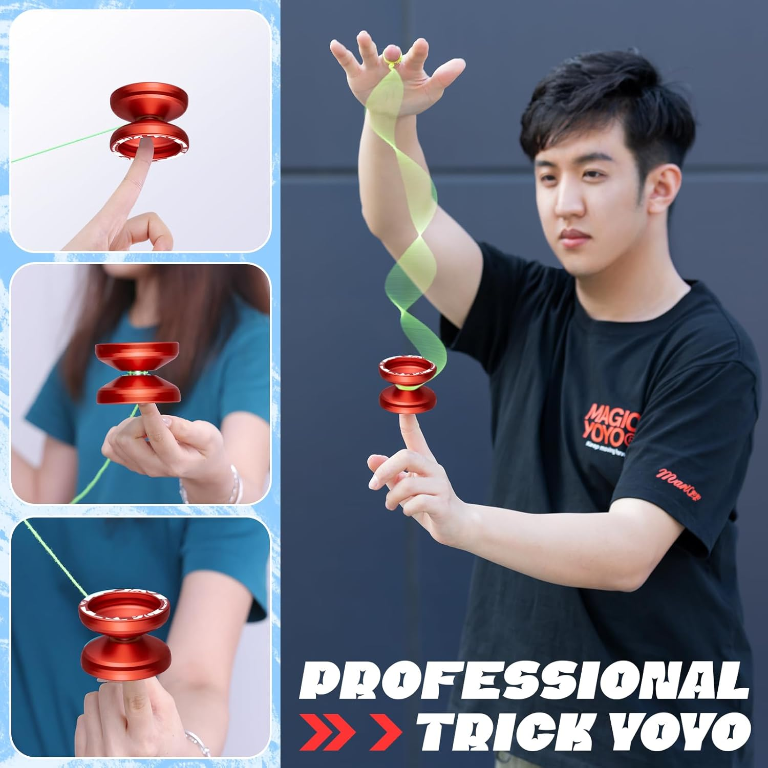 MAGICYOYO V3 Professional Responsive Yoyo for Kids, Alloy for Beginners, Replacement Unresponsive Bearing for Advanced Players + 12 Strings, Bearing Removal, Axle, Case (Red) image number 5