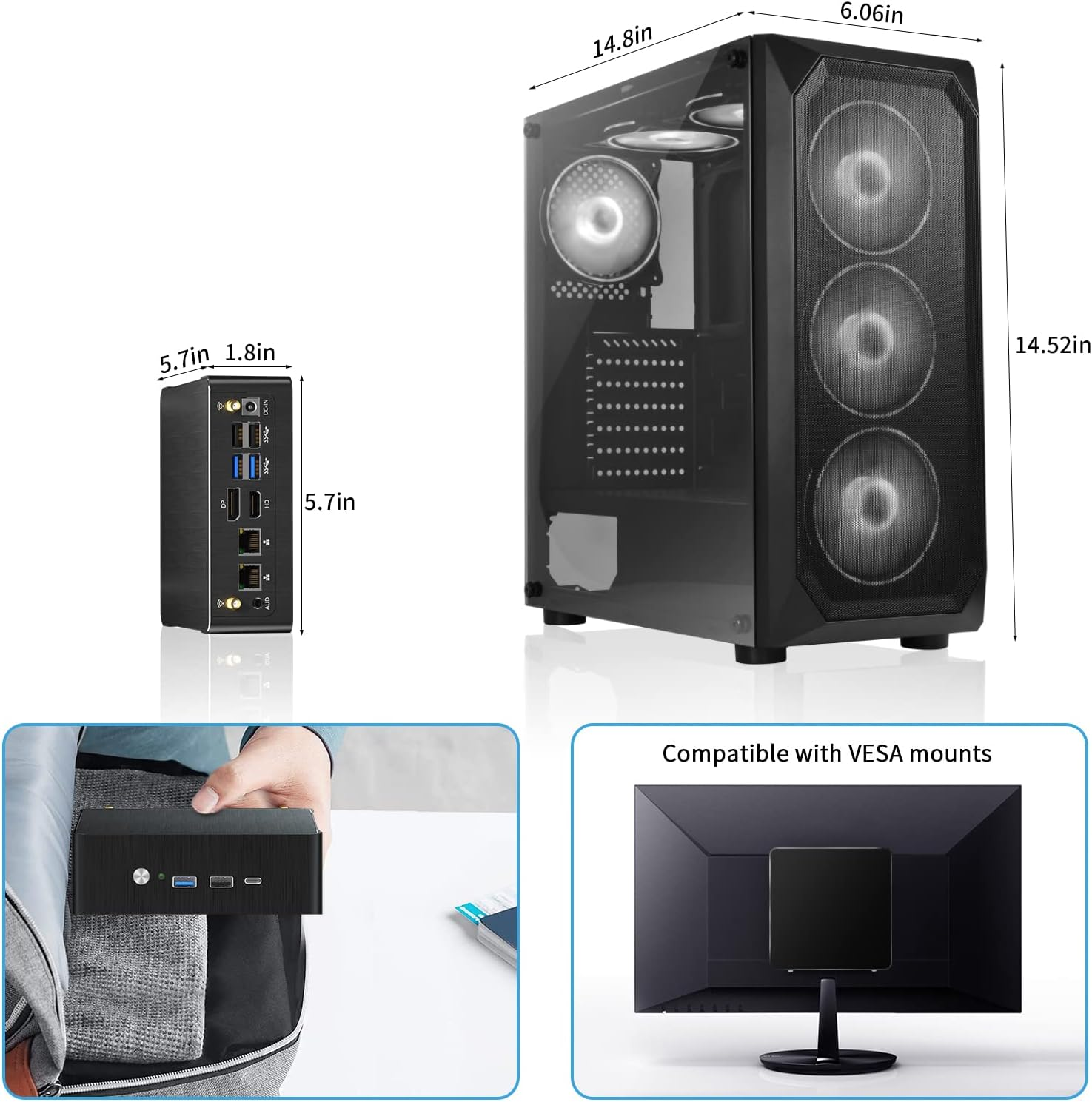 Mini PC I9, Desktop Computer with Core I9-12900H, 14 Cores Upto 5.0Ghz, Windows 11 Pro, 64G DDR4, 1T M.2 PCIE4.0 SSD, DP/HDMI/USB-C Triple Display, Support 8K/4K@60Hz, Dual LAN, Wifi6E/Bt5.3 image number 4