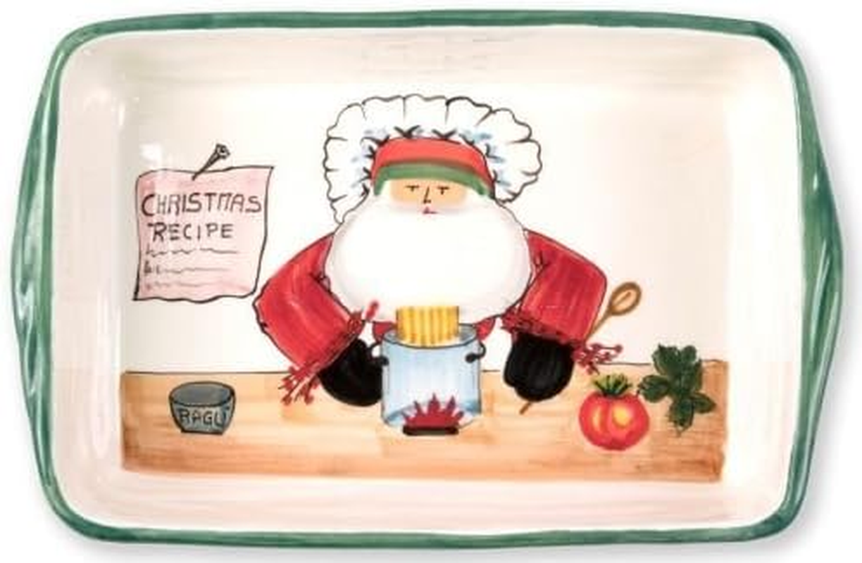 Vietri Old St. Nick Rectangular Baker, Santa'S Christmas Recipe on Handcrafted Baking Piece image number 4