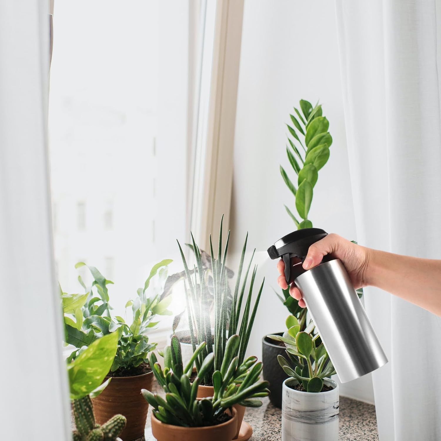 Toddmomy Watering Can Water Spray Bottle for Hair Plant Pots Indoor Metal Water Bottle Plant Mister Pots for Plants Pots for Indoor Plants Hand Pressure Stainless Steel Sprinkler image number 4