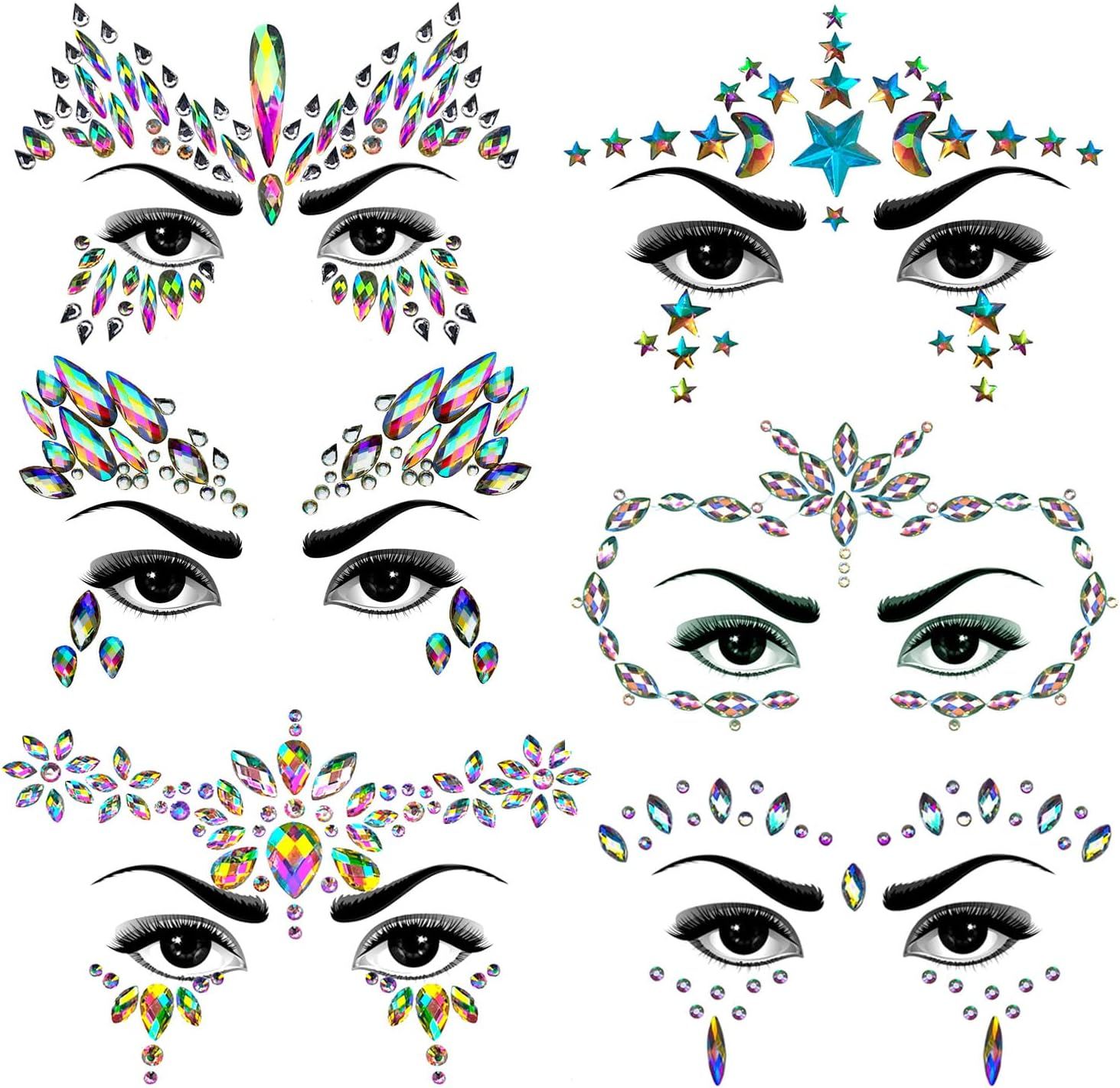 6Sets Festival Face Jewels Stickers Body Jewels Stickers Glitter Rave Face Gems Rhinestones &ndash; Eye Body Gems | Rhinestone Stickers | Body Glitter Festival Rave & Party Accessories Colorful image number 5