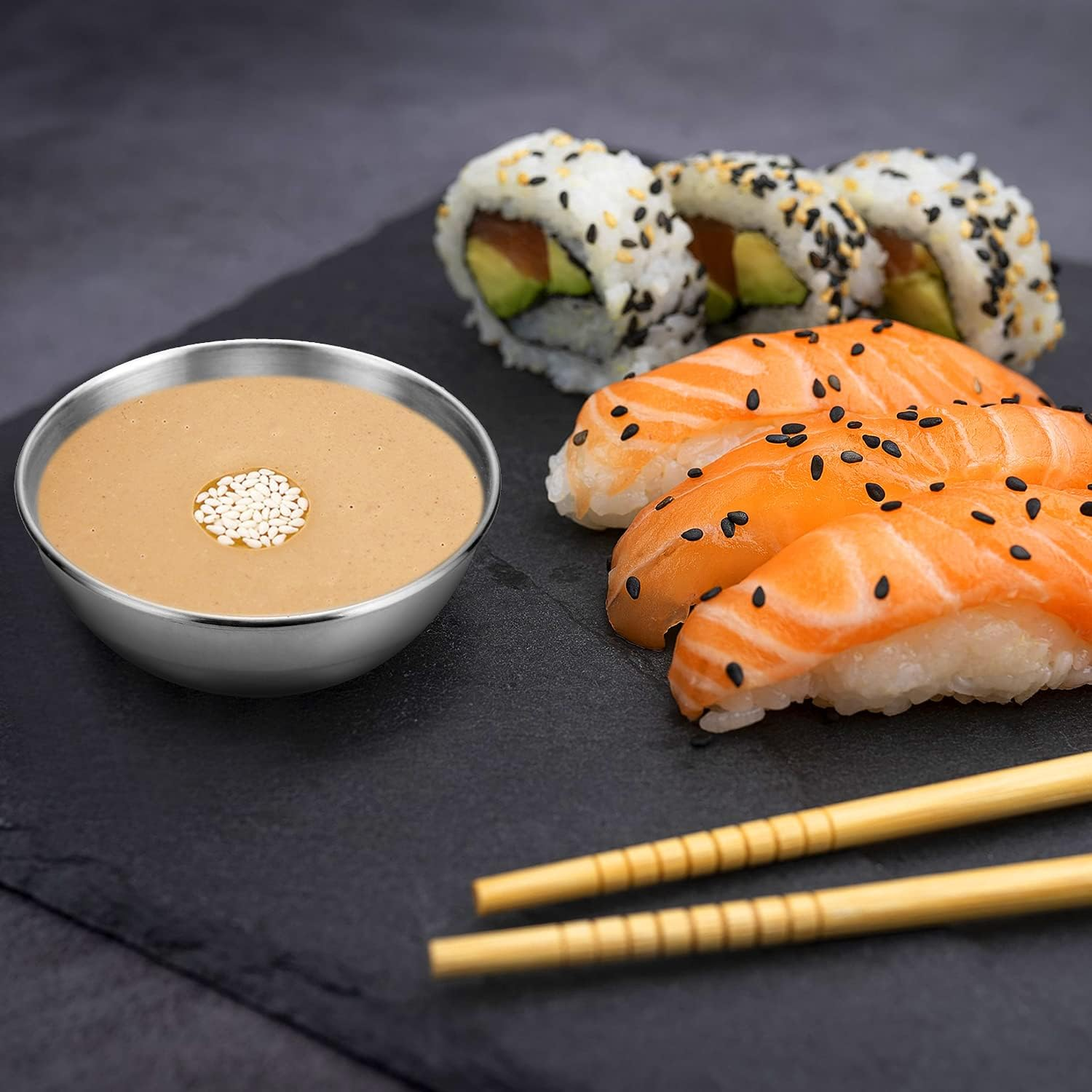 12Pcs Sauce Dishes 3.2 Inch Stainless Steel round Seasoning Dishes Bowls Condiment Cups Sushi Dipping Small Dish Bowl Saucers Mini Appetizer Plates Silver Color - Silver Sauce Dishes image number 4