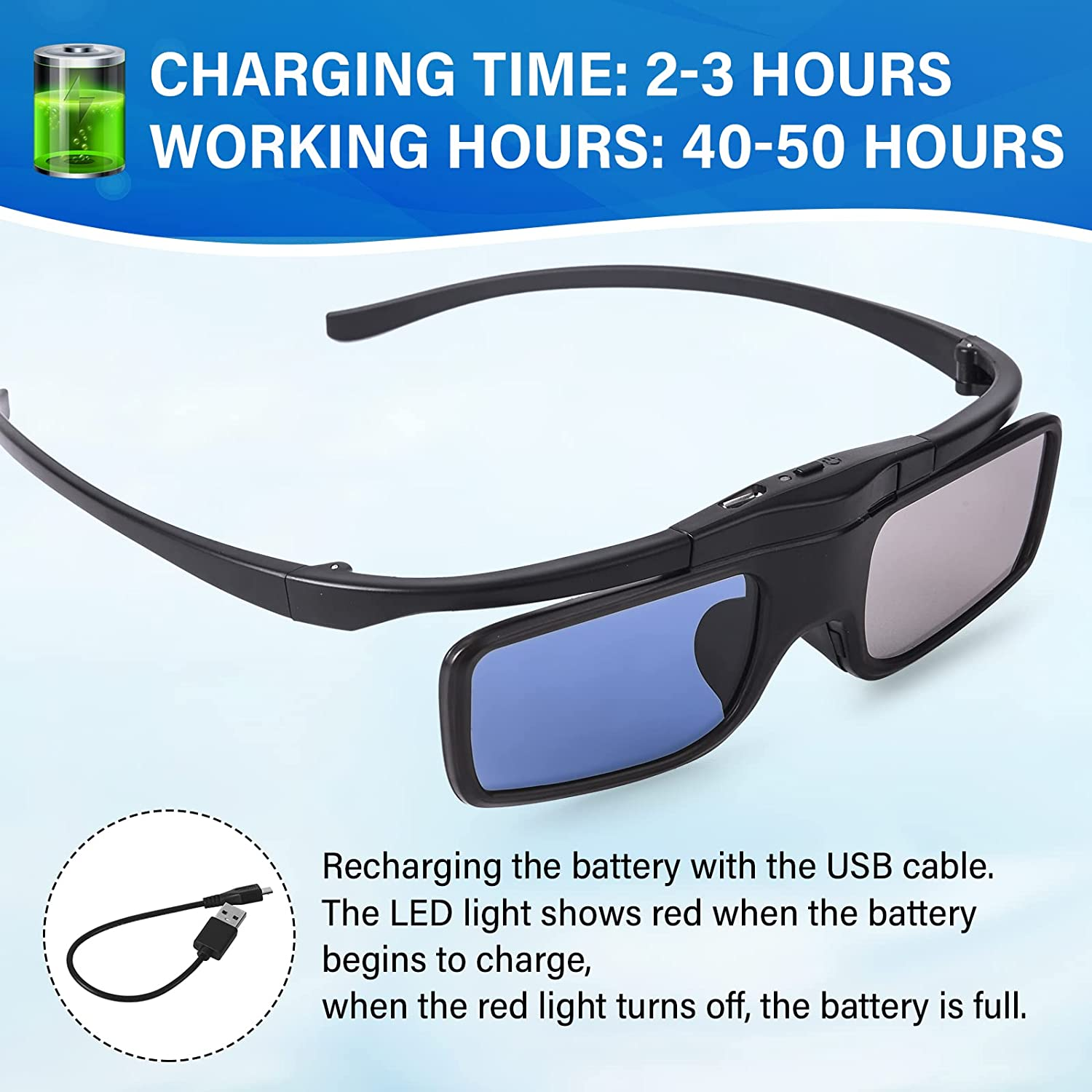 RF 3D Glasses, Active Shutter RF 3D Glasses Rechargeable Suitable for RF 3D TV & Projectors, RF 3D Eyewear for Sony Epson Samsung JVC Sharp, Compatible with TDG-BT500A, SSG-5100GB, AN3DG40, Pack of 2 image number 2