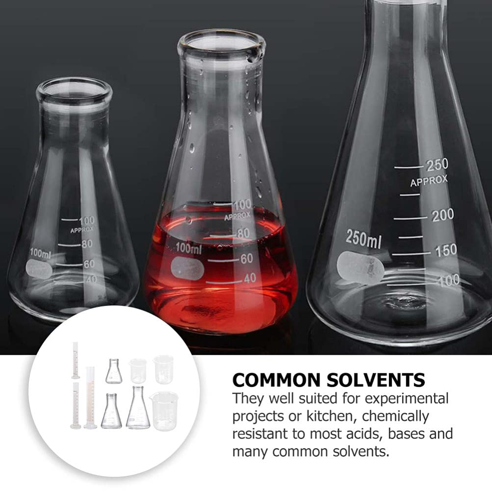 POPETPOP 9Pcs Beaker Flask Cylinder Set Scientific Glass Flask Graduated Cylinders Clear Measuring Beakers for Laboratory Supplies 50ML 100ML 250ML image number 5