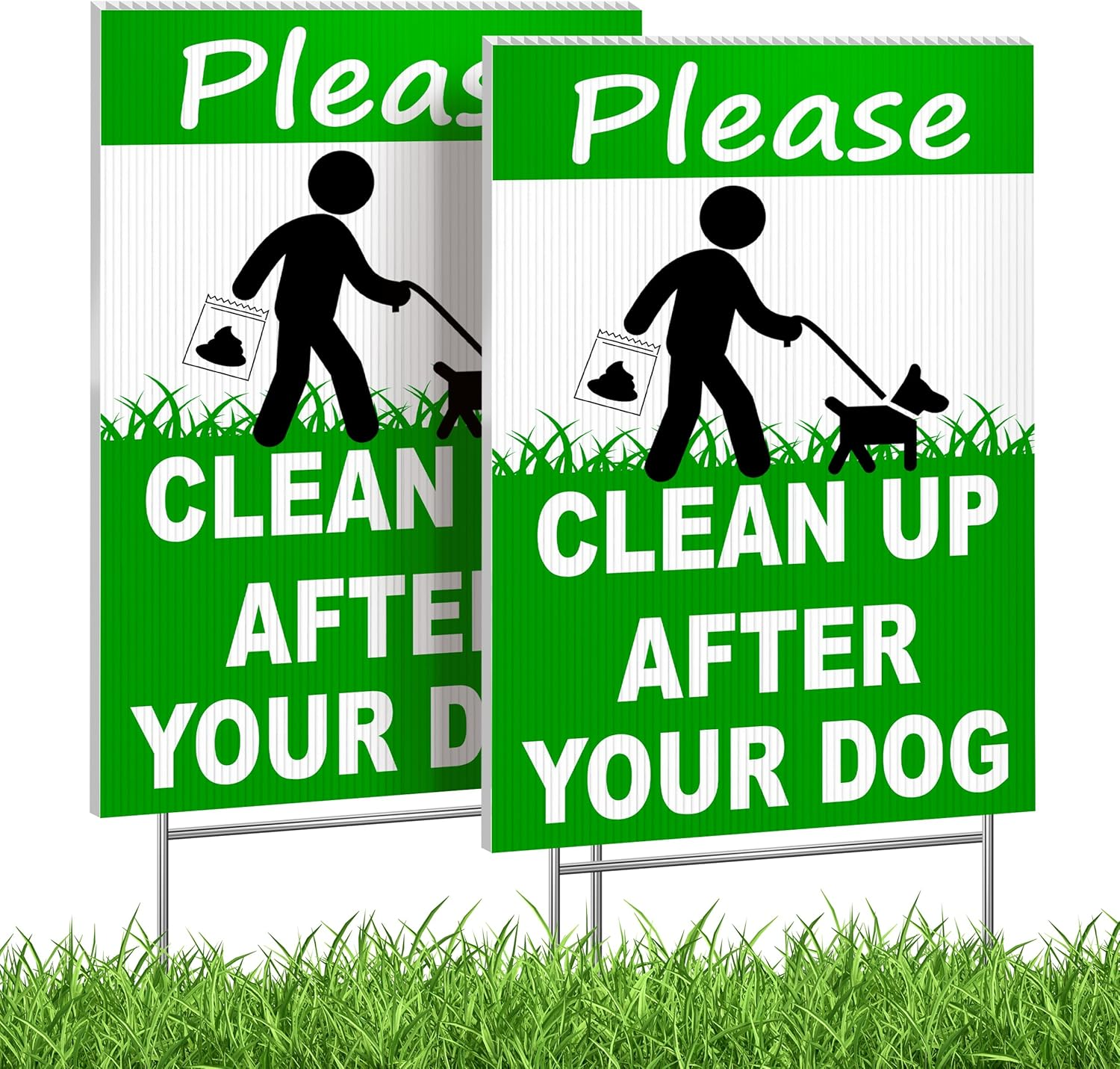 2 Pcs Clean up after Your Dog Signs - DOUBLE SIDED 8" X 12" No Dog Poop Signs for Yard Plastic - Curb Your Dog Sign - Pick up after Your Dog Sign - No Dog Poop Signs for Yard - Dog Signs No Pooping image number 1