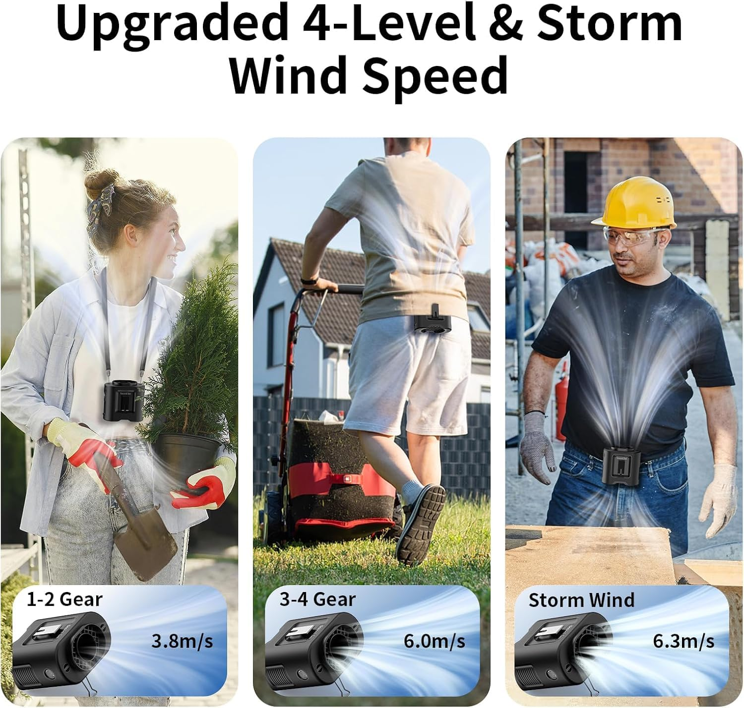 14500Mah Belt Fan, Waist Fan with Max 67H Working Time and 5 Speeds Adjustable, Clip on Fan for Outdoor Jobsite Camping Farms (Black) image number 3