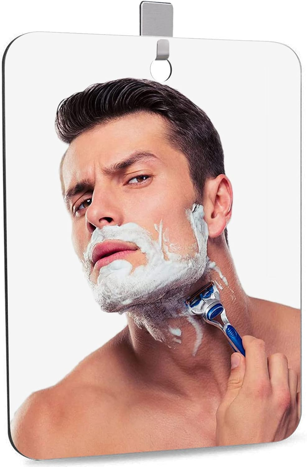 Shower Mirror - Acrylic Small Travel Makeup Bathroom Wall Hanging Plastic Mirror for Women & Men - 11" X 7.48" with Adhesive Hooks image number 6