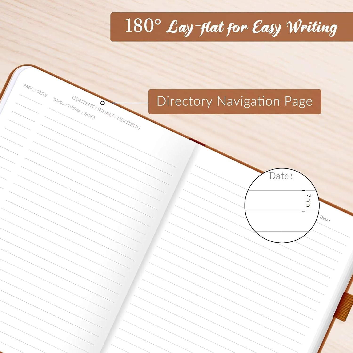 Lonely Oak Lined Journal Notebook, A5 Hardcover Lined Notebook for Women & Men, 120GSM Acid-Free Paper with Leather Hardcover and Inner Pocket, Daily Diary Journal for Work(Brown) image number 3