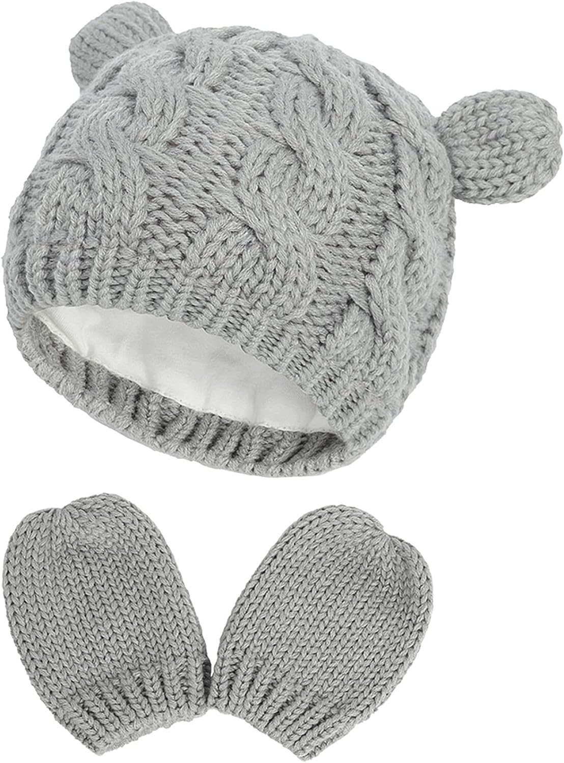 Malaxlx Newborn Baby Infant Toddler Winter Beanie Hat Mittens Set Warm Knitted Hat Glove Set for Girls Boys