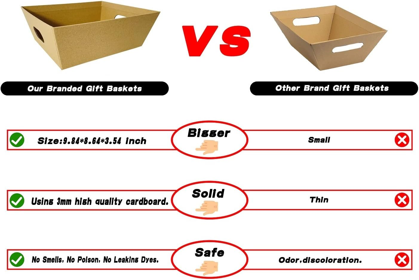 Funsky Baskets for Gifts Empty, 5 PCS Sturdy Diy Bulk Gift Basket Kraft Market Tray Cardboard Basket with Handles, Gift Basket Kit Supplies Wrap to Fill for Birthday Christmas Valentines Thanksgiving - Gold, Red, Blue, Pink, Purple image number 5