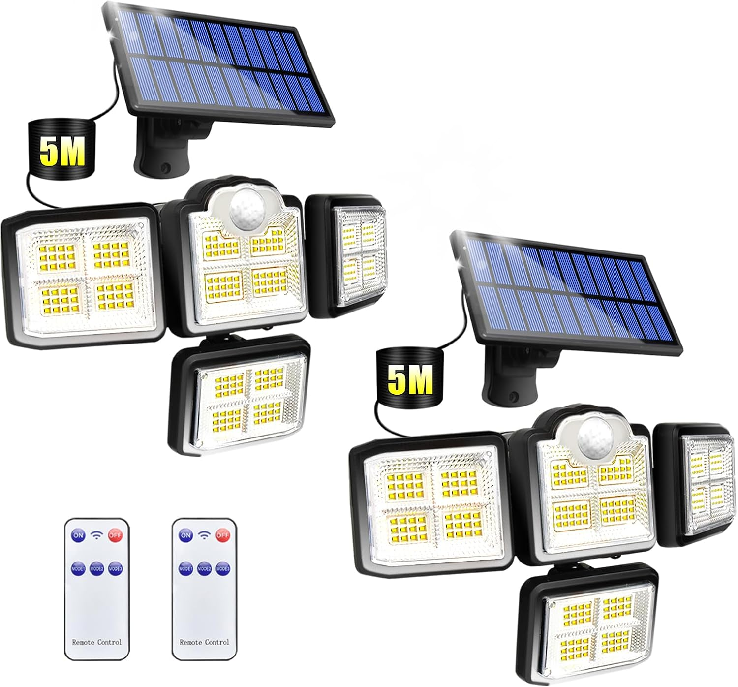 Outdoor Solar Motion Sensor Lights - 2Pcs 288 LED Solar Flood Light 3500LM 7000K with 5M Cord for outside Security Lighting - IP65 Waterproof and Remote Control for Yard, Garage, Garden (2-Pack) image number 4