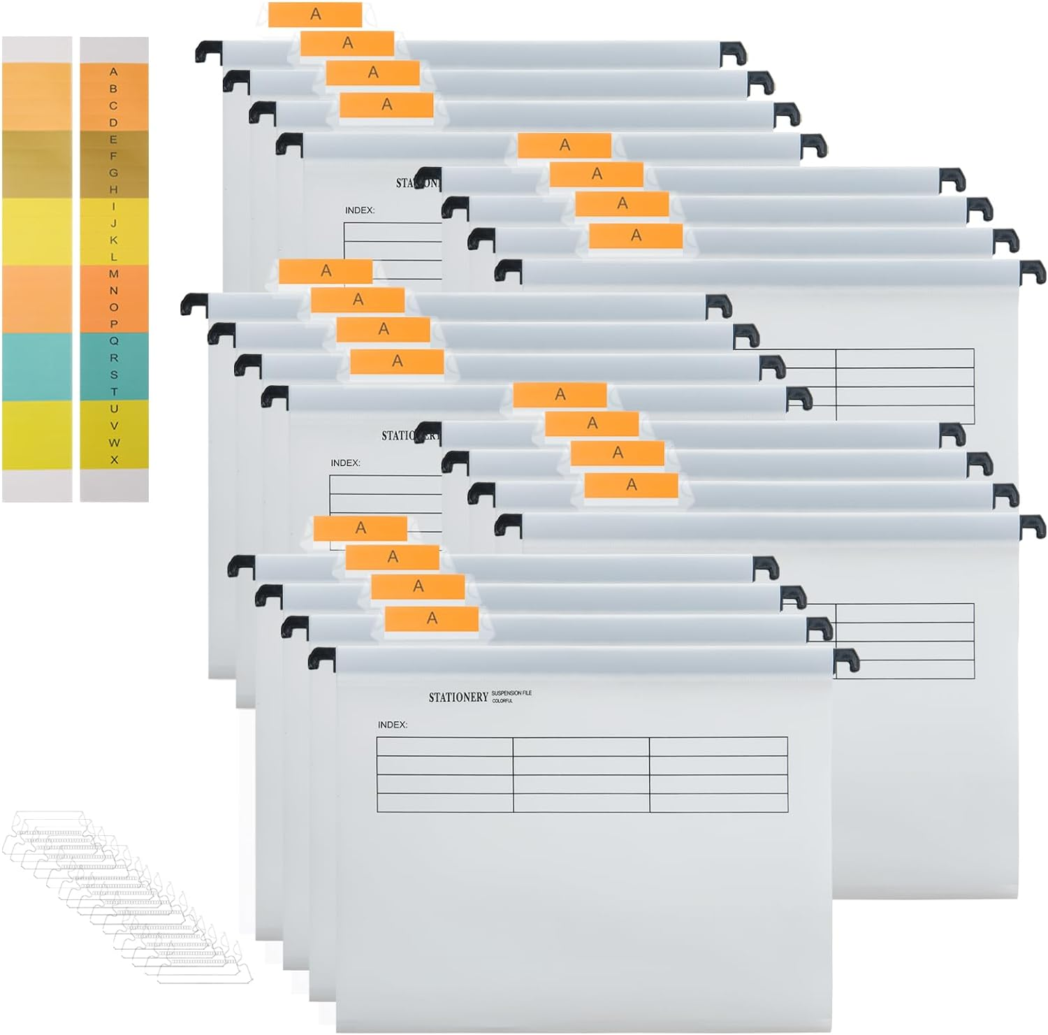 20PC White PP Filing Cabinet A4 Suspension Files Hanging Files Folders with Tabs and Inserts, Filing Cabinet Haning File for Office School Desktop File Storage, File Classification (White) image number 1