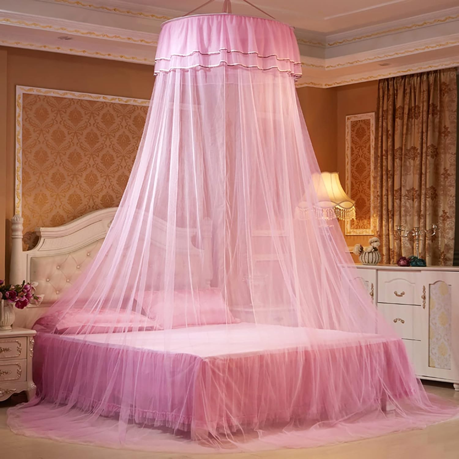 4 Corner Post Mosquito Net, Princess Bed Canopy, Breathable Bed Curtain Full Queen Size Bedroom Decoration #20 (150 * 200 * 200-Pink)
