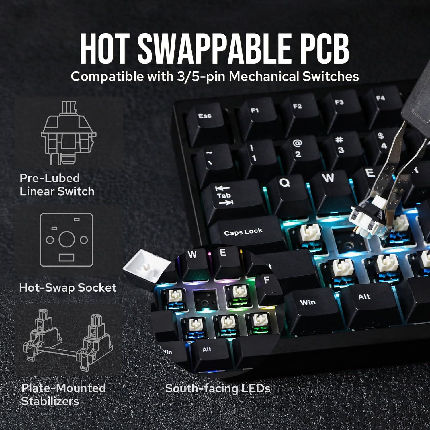 EPOMAKER P87 TKL Aluminum Wireless Gaming Keyboard, QMK/VIA Programmable Mechanical Keyboard, 87% Bluetooth/2.4Ghz/Usb-C Keyboard with CNC Metal Knob and RGB Backlight (Black, Wisteria Tactile Switch) image number 3