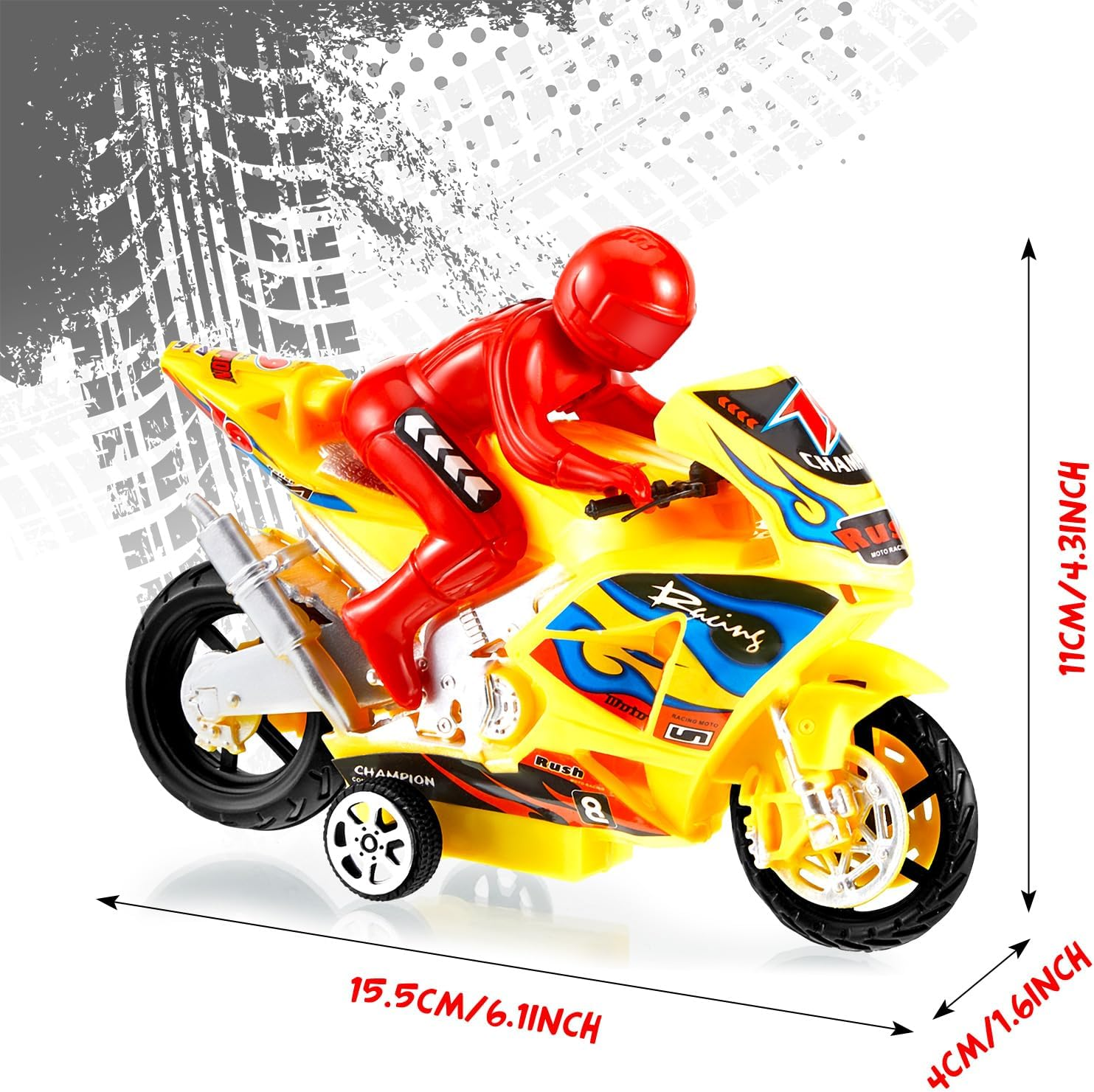 Civaner 4 Pieces Motorcycle Toys Set Miniature Motorbike Toys Plastic Friction Motorcycles Push and Go Friction Powered Toy Motorbikes for Birthday Party Favors Supplies Cake Toppers, Random Colors image number 6