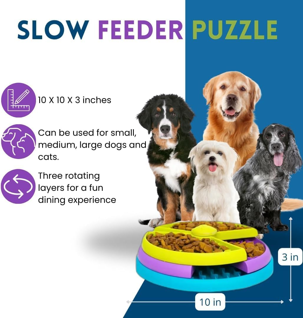 Dog Slow Feeder Bowl &ndash; Level 3 Dog Puzzle Feeder for Small, Medium, Large Dogs &ndash; Anti-Slip Slow Dog Feeder Bowl &ndash; Interactive Dog Feeder for Slowing down Eating, Mental Stimulation