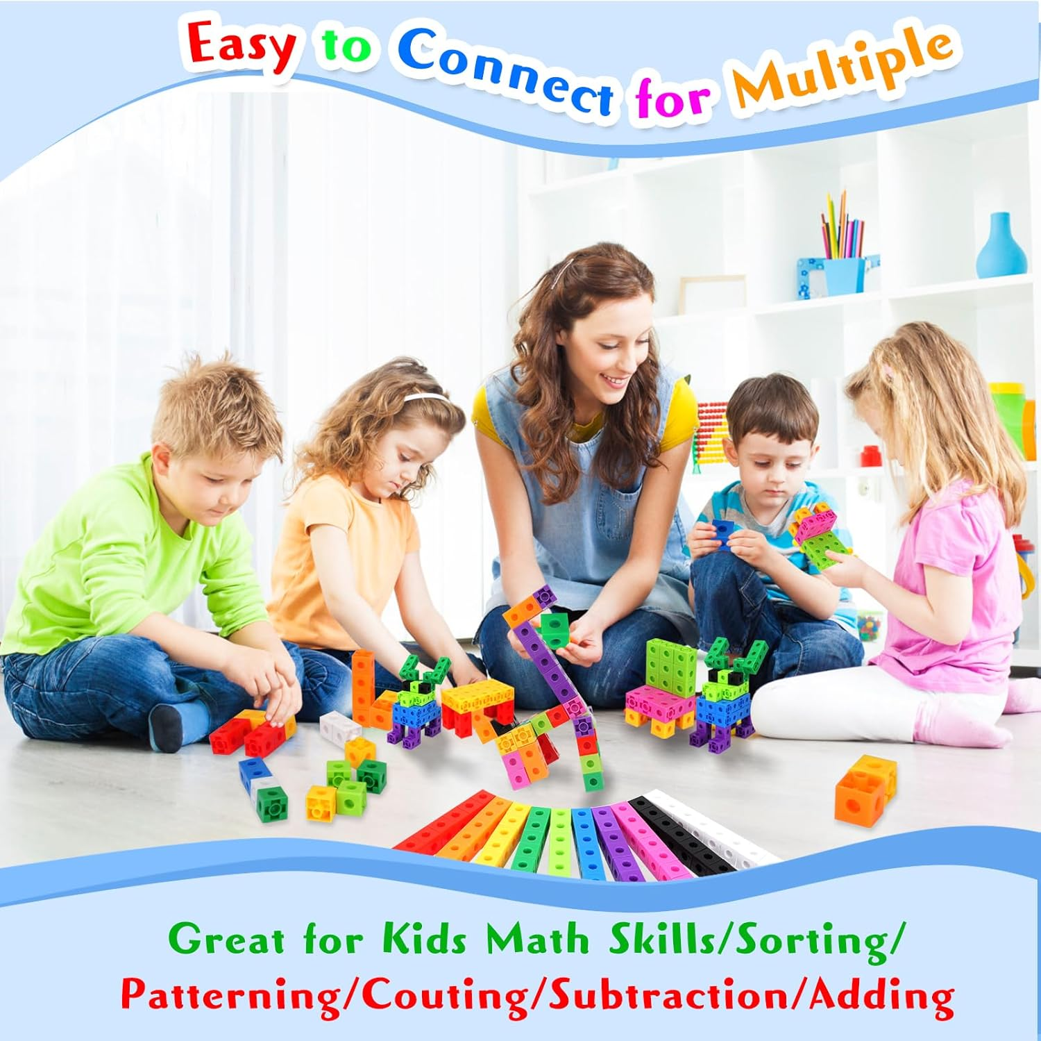 300 Pcs Linking Cubes for Math with Storage Boxes, Kids Counting Blocks for STEM, Connecting Cubes Manipulatives, Classroom Learning Supplies for Preschool and Elementary Aged Kids image number 4