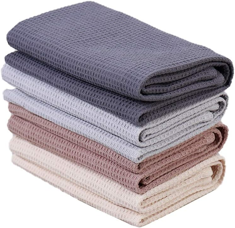 PY HOME & SPORTS 8 Pack Cotton Waffle Weave Kitchen Towels 17 X 25, Super Absorbent Kitchen Hand Dish Cloths for Drying and Cleaning (Dark Grey)