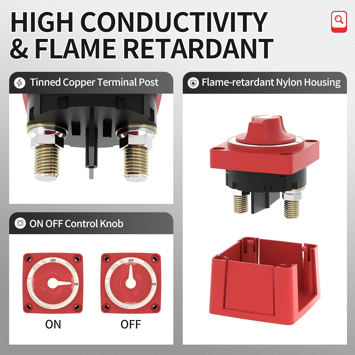 Boat Battery Disconnect Switch Waterproof 12V 48V Battery Shut off Switch On/Off 300A Heavy Duty & Ignition Protected Power Kill Switch for Marine Car RV Truck image number 3