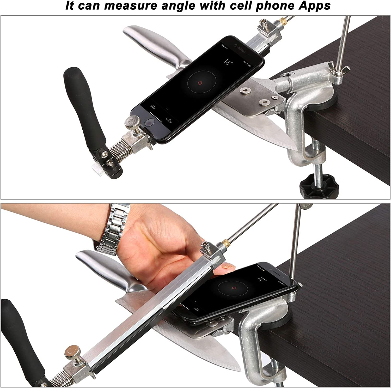 Knife Sharpener, IMAGE Stainless Steel Kitchen Knife Sharpener 240/400/600/1000 Degree Fixed Rotation Angle, Chef Knife Sharpener with 4 Whetstones image number 1