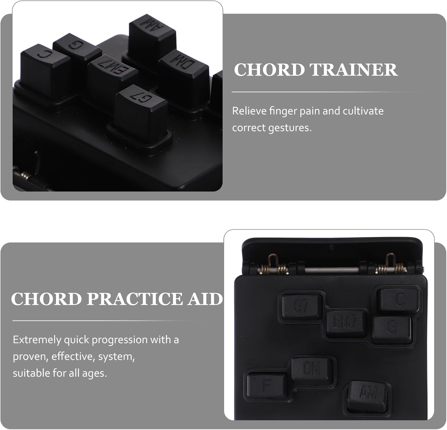SUPVOX Ukulele Chord Practice Aid for Beginners - Black Plastic Ukulele Learning System with Seven Chords, Ideal for Quick Progression and Correcting Playing Gestures image number 1