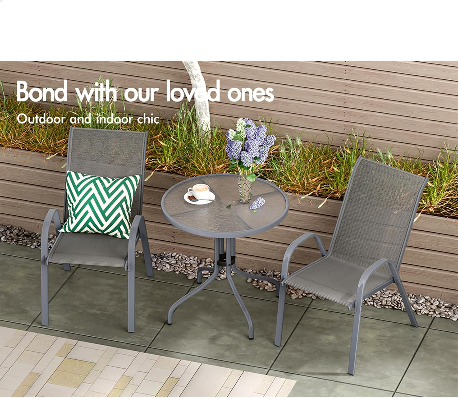 ALFORDSON Outdoor Patio Bistro Chairs 2 Pcs Uv-Resistant PE Wicker, 2X Stackable Outdoor Lounge Chairs with Metal Frame for Conversation Set Coffee Table, Grey image number 4