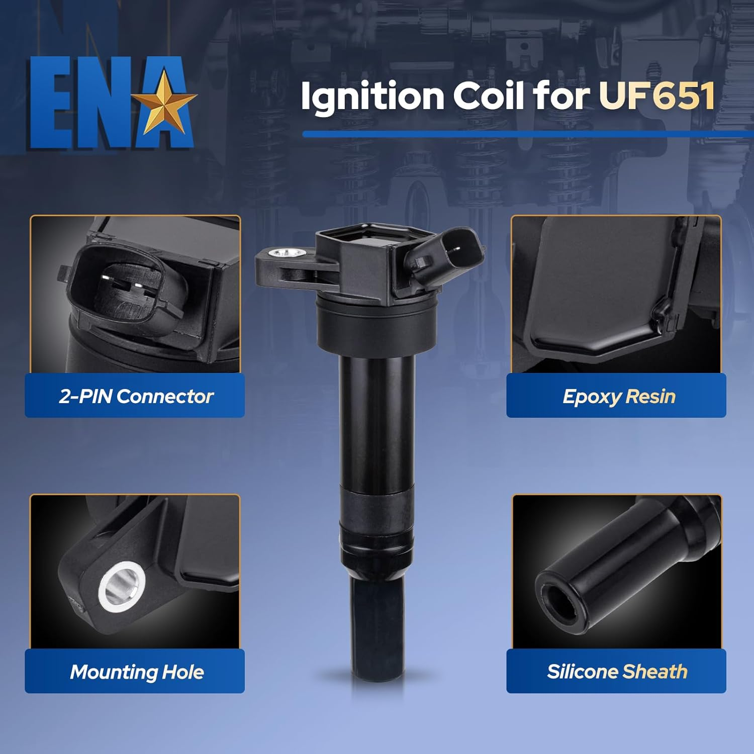 Pack of 4 Ignition Coils for 2011-2017 Hyundai - Elantra GT Coupe Tucson - 2014-2016 Kia Forte Soul 1.8L 2.0L 27300-2E000 273002E000 27301-2E000 273012E000 BLACK image number 5