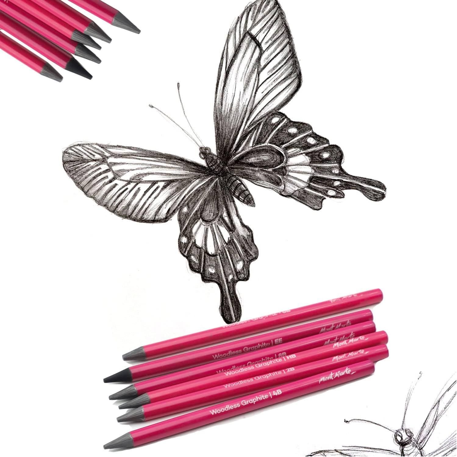 Mont Marte Woodless Graphite Pencils 6 Piece (HB, 2B, 4B, 6B, 8B and EE), Suitable for Sketching, Drawing and Shading image number 3