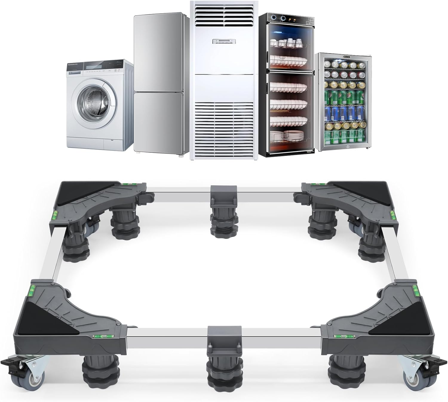 W B D WEIBIDA Adjustable Appliance Dolly Cart with 4 Locking Wheels Small Furniture Mover Mobile Base for Washing Machine, Dryer, Refrigerator and Mini Fridge Stand Moving Cart