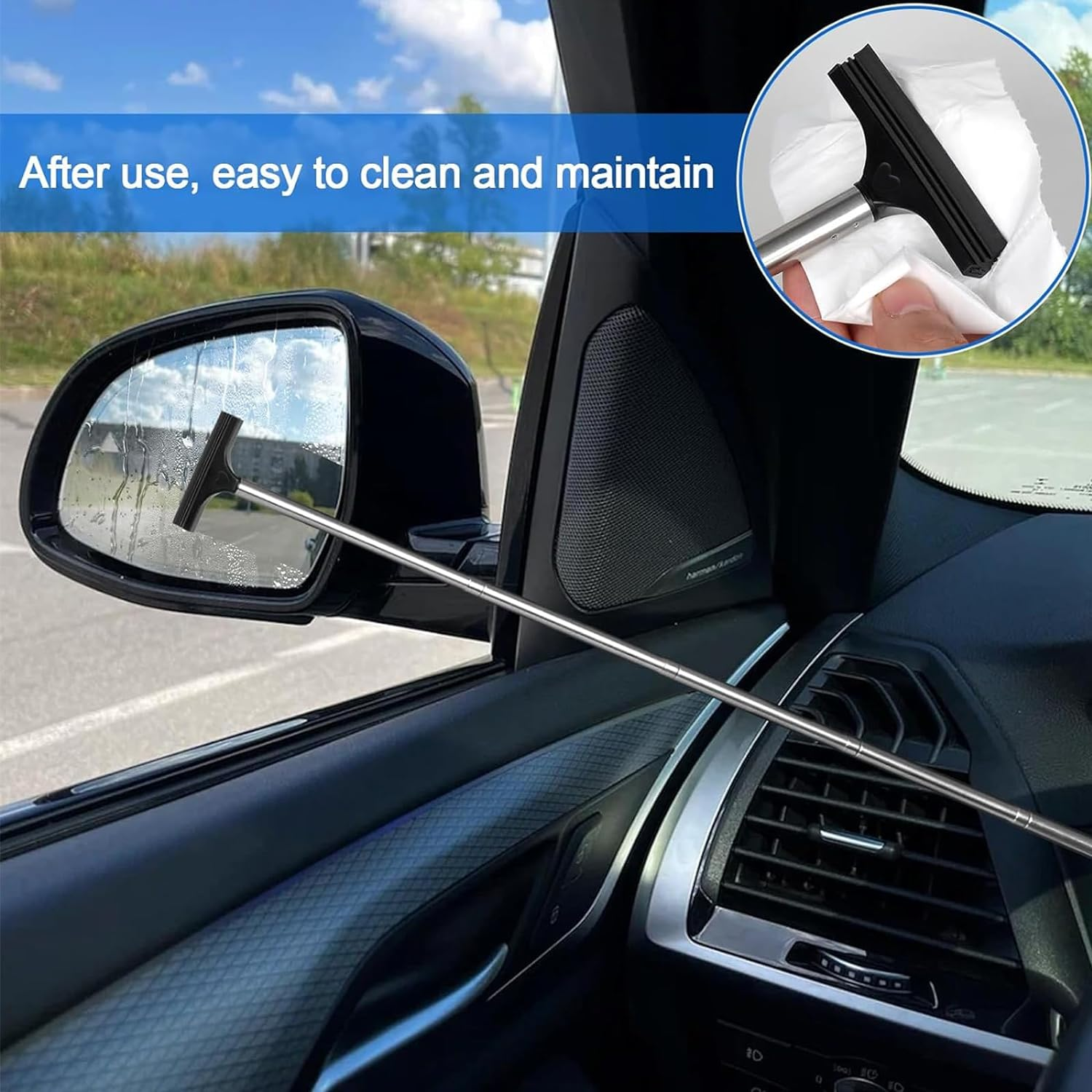 2 Pcs Retractable Car Rearview Mirror Wiper, Efficient Rain and Fog Cleaner for Enhanced Driving Safety, Universal Automotive Accessory image number 4
