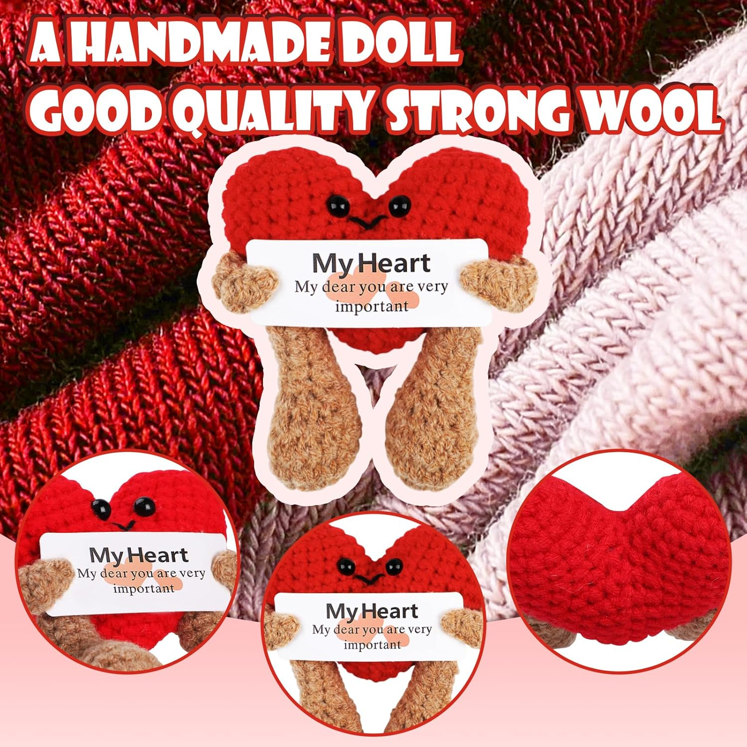 Positive Heart,Geeric Mini Funny Positive Doll+Base Knitted Ornaments Doll Handmade Decoration Positive Card Inspirational Potato Gifts Creative for Christmas New Year Souvenirs Party Decor image number 1