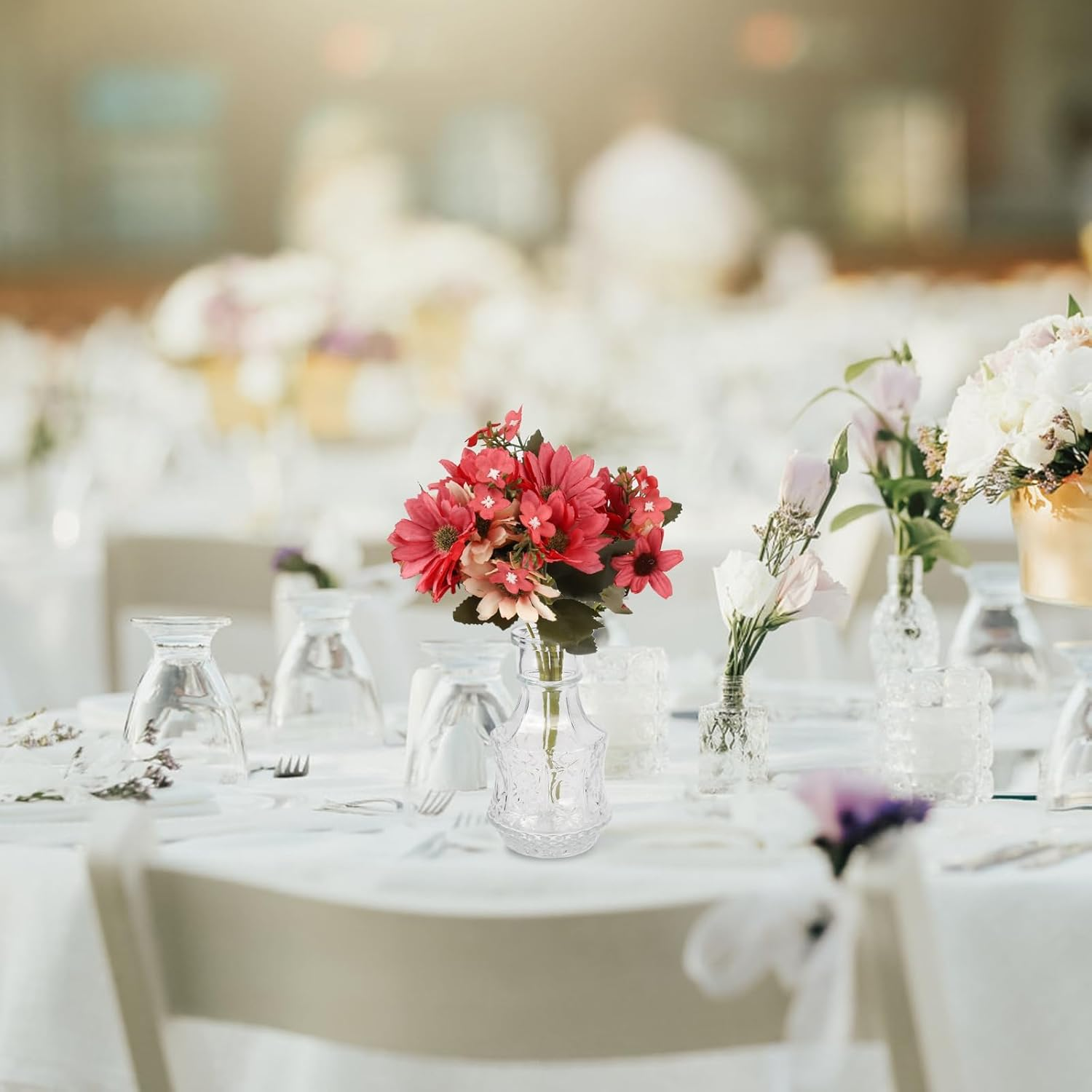 Bud Vases, 10-Piece Transparent Vases, Decorative Table Glass Vases for Flowers, Small Vintage Vase, Center Decoration, Suitable for Flower Arrangement, Party, Wedding image number 1