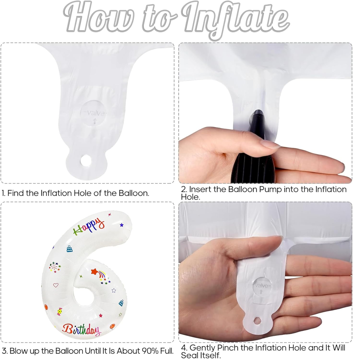 32 Inch Foil Big Number 6 with Happy Birthday, Large White Digital Balloons 0-9 for Kids Party Birthday and Baby Shower (White, 6)