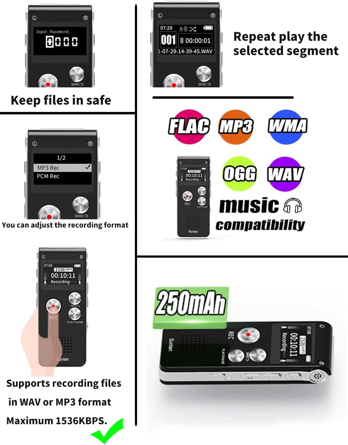 Digital Voice Recorder 16GB Voice Activated Recorder with Playback for Lectures - USB Rechargeable Dictaphone Sound Audio Recorder image number 3