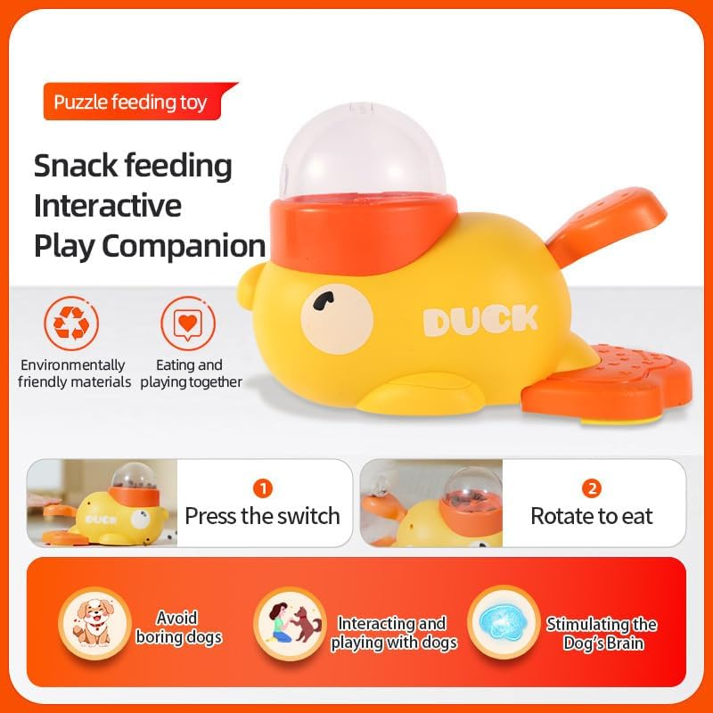 2-In-1 Dog Interactive Slow Feeder, Washable Automatic Dog Feeder Toy, Duck-Shaped Design Dogs Treat Dispenser Toy with 3 Food Outlet Size, Dogs Slow Eating Bowl for Pets Puppy image number 4