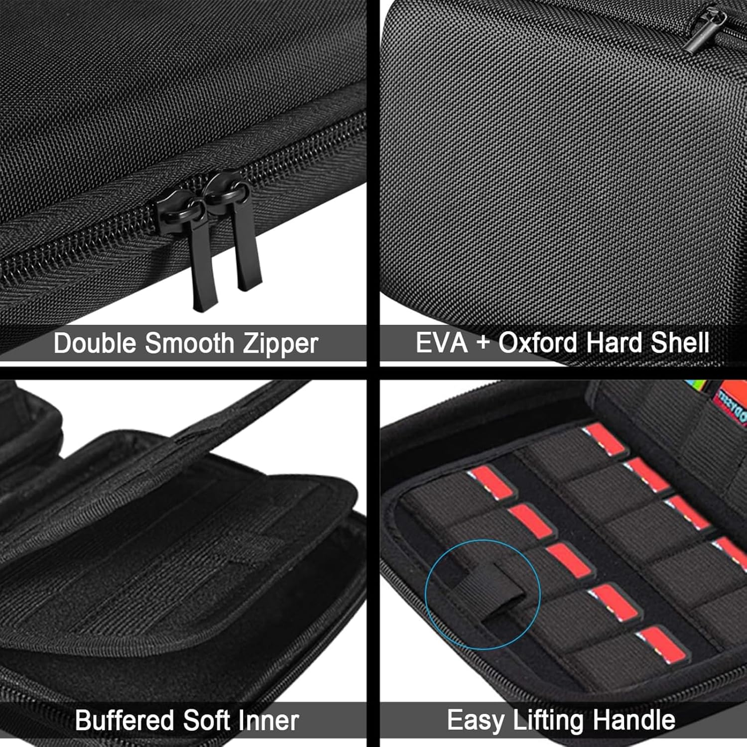 80 Slots Game Case Compatible with Nintendo Switch PS Vita Games, Protective Carrying Case Fits for Switch OLED, PSP Games Storage,Sd Cards, Game Cartridge Holders Hard Shell Travel Storage Case,Black image number 4