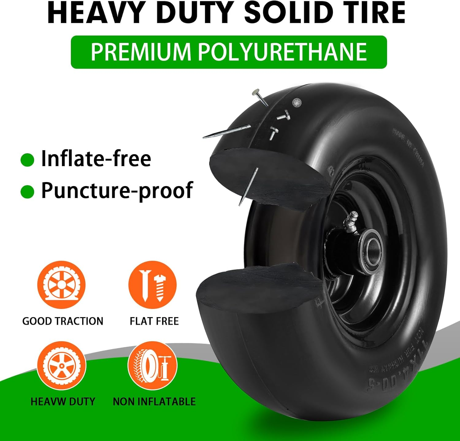 11X4.00-5" Lawn Mower Tire on Wheel Flat Free 2 PCS, 3/4" or 5/8" Bearing, Solid Mower Wheel for Residential and Commercial 3.4"-5" Centered Hub, Zero Turn Mower Front Tires image number 5