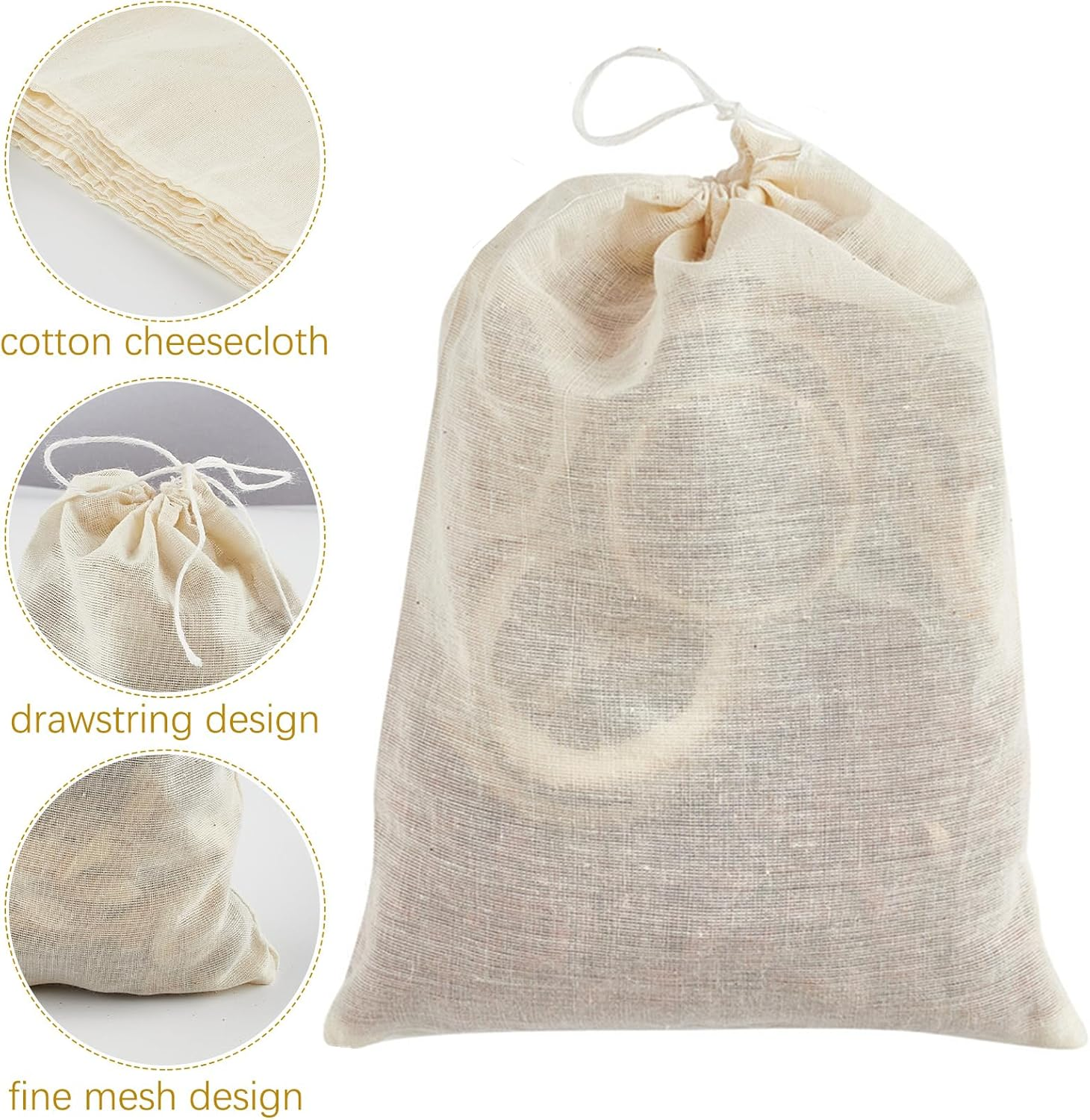 TUZAZO 24 Pack Reusable Spice Bags for Cooking, Cheesecloth Bags for Straining, Drawstring Cotton Tea Bags Soup Bags Bone Broth Brew Bags Muslin Bags (6 X 8 Inch) image number 5
