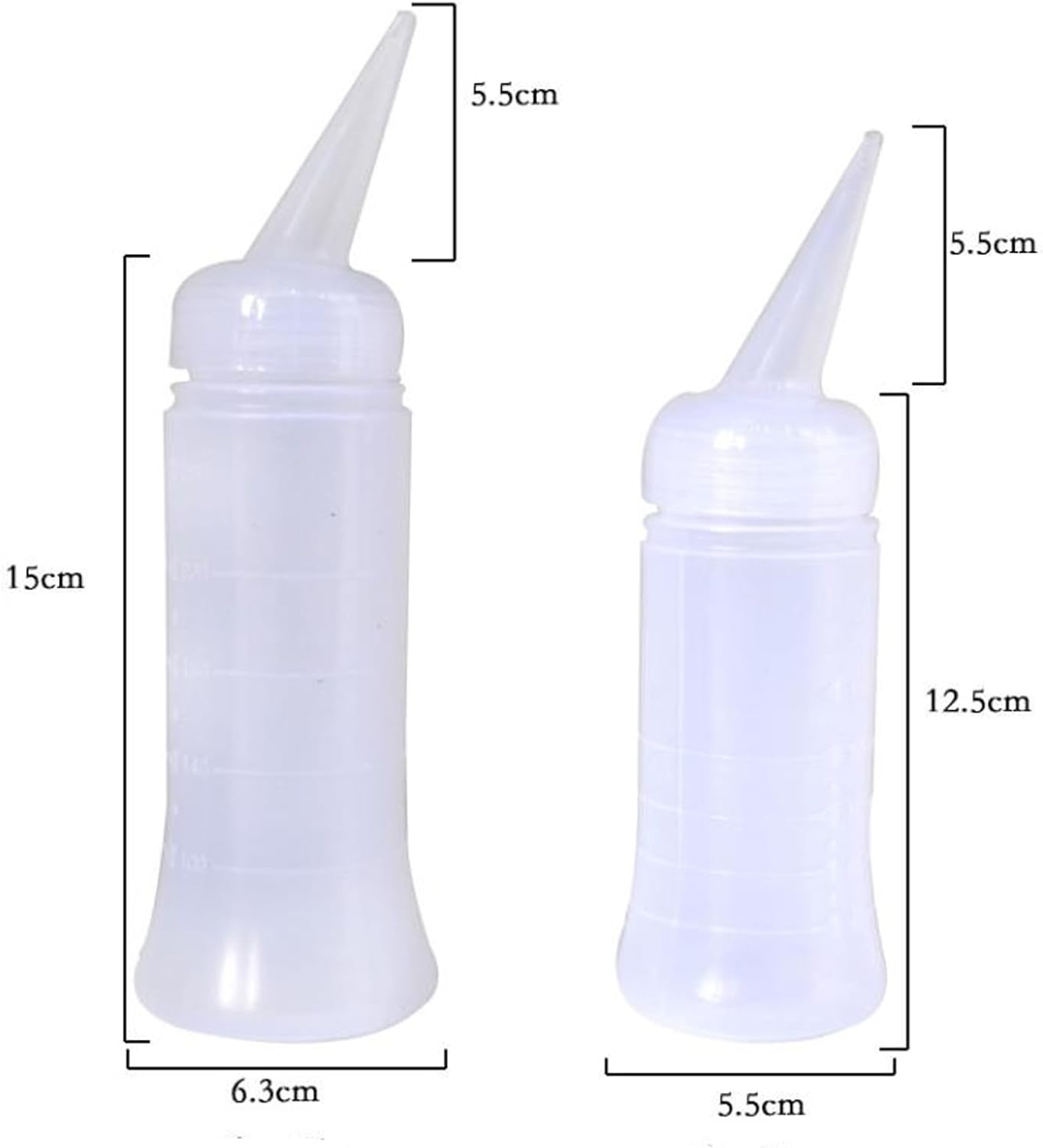 2Pcs Hair Bottle,Dye Empty Squeeze Bottle,Hair Dye Bottle with Tip Clear Squeeze Bottle,Hair Oil Bottle Applicator Tool for Travel (White, M,L)