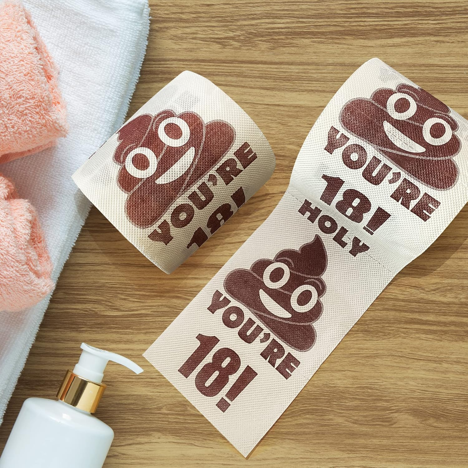 UFRITAN Happy 18Th Birthday Gifts, 3-Ply Funny Toilet Paper Roll, Holy Poop You'Re 16 Printed Gag Gift, Pranks & Surprises Bathroom Decor for Boys Son Girls, Cheers to 18 Bday Party Supplies, 4X4'' image number 4