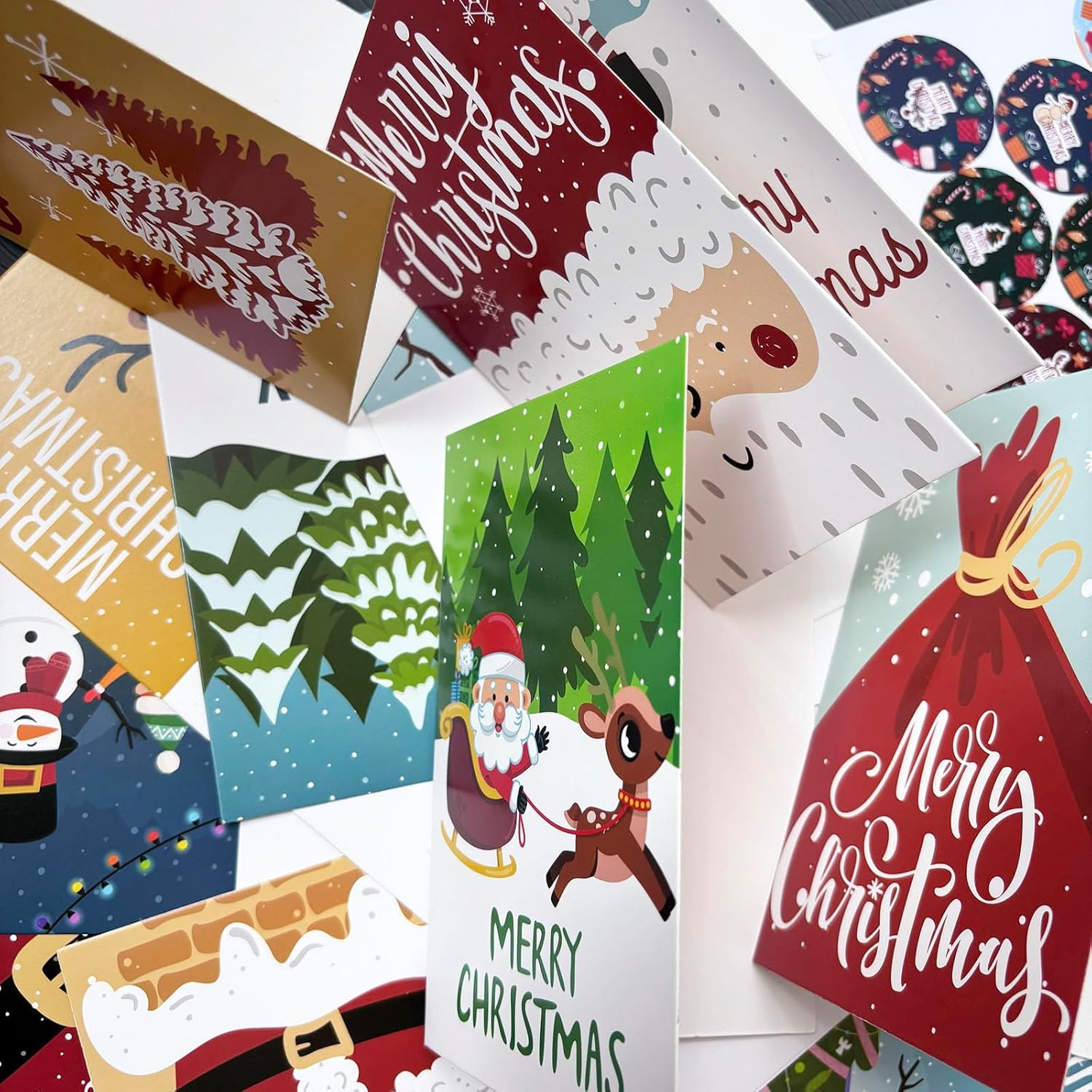 12 Set Christmas Holiday Greeting Card Set, 7.87X5.9 Inch, 12 Assorted Custom Illustrative Designs, Blank Inside, By, Complete with Envelopes and Sticker (Style C) image number 1