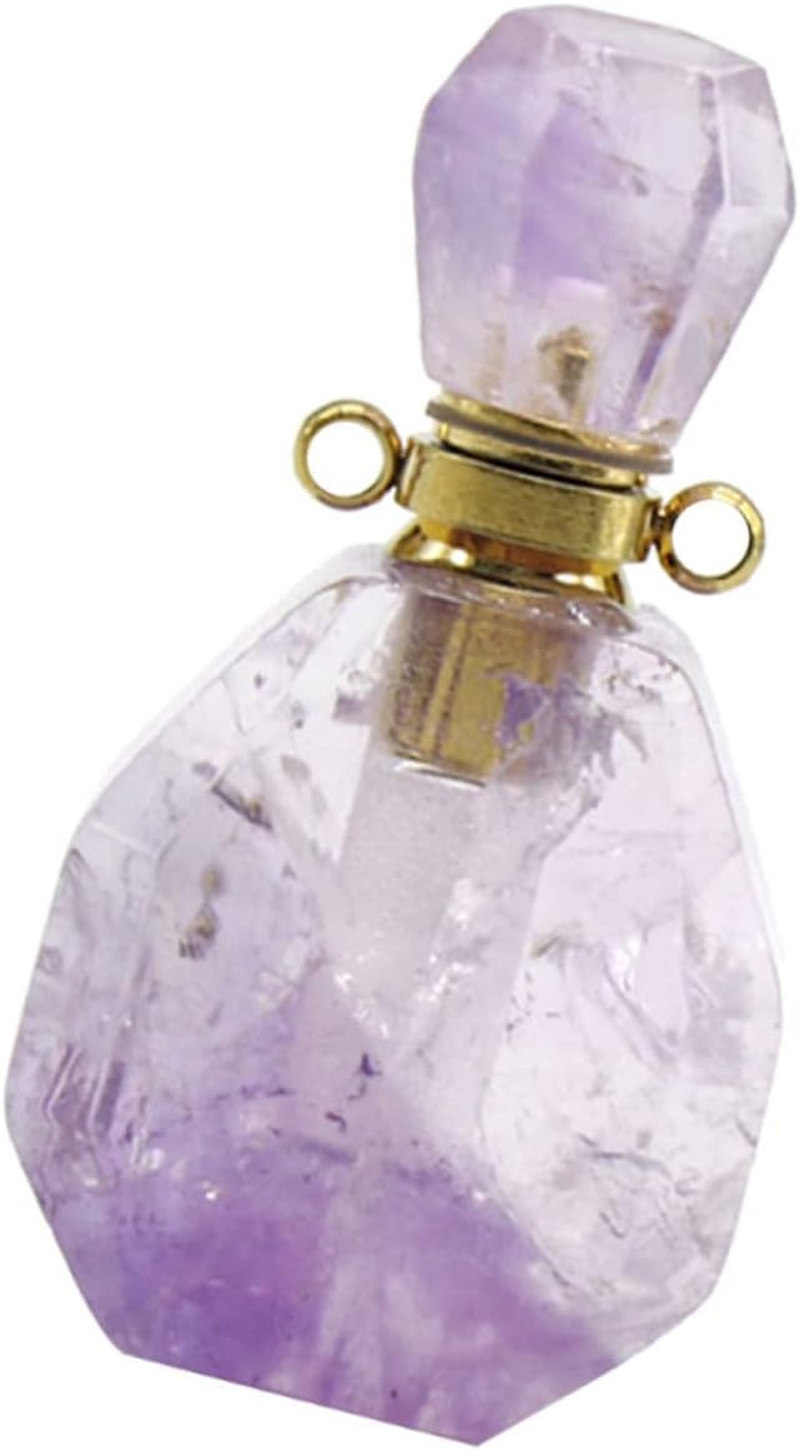 LIFKOME 2Pcs Natural Fluorite Perfume Atomizer Leakproof Travel Bottle Pendant Necklace Essential Oil Bottle Jewelry Decor without Lanyard Chain image number 5