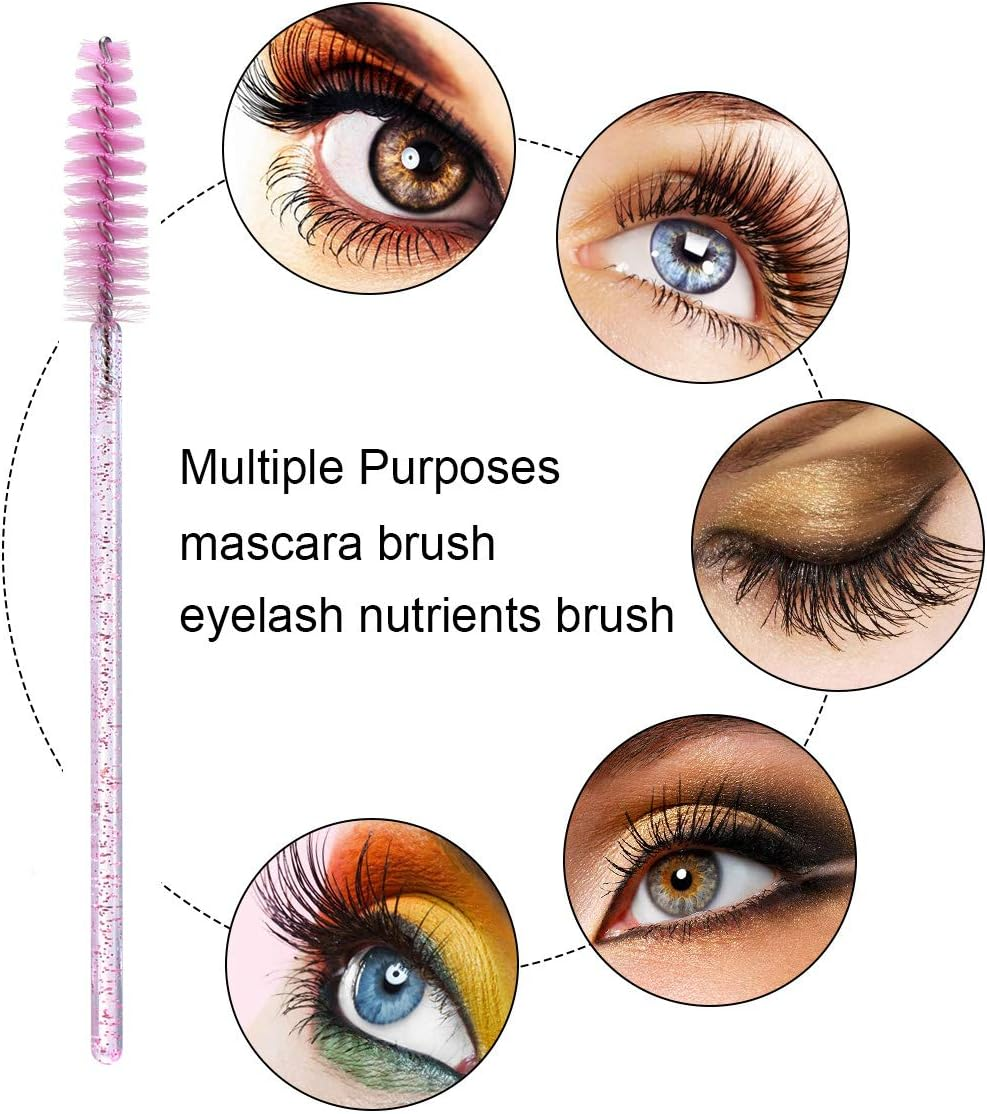 Elisel 100 PCS Disposable Mascara Brushes Crystal Eyelash Brushes Mascara Wands Applicator Eyelash Extensions Makeup Tools Eyebrow Brush (Pink)