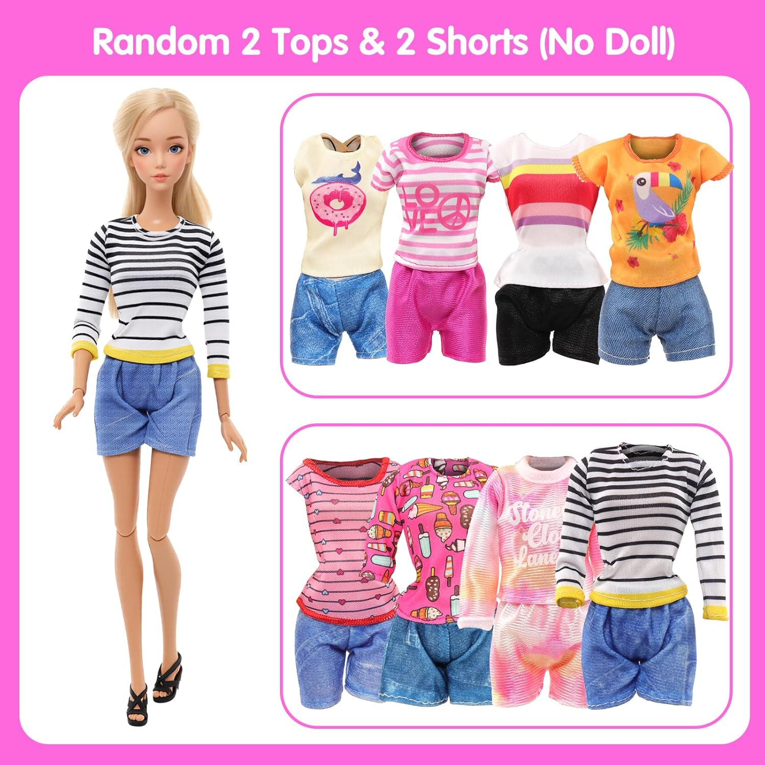 BARWA 10 Sets Doll Clothes Including 3 Sequins Dresses 3 Fashion Floral Dresses 4 Casual Outfits Tops and Pants for 11.5 Inch Girl Dolls image number 4