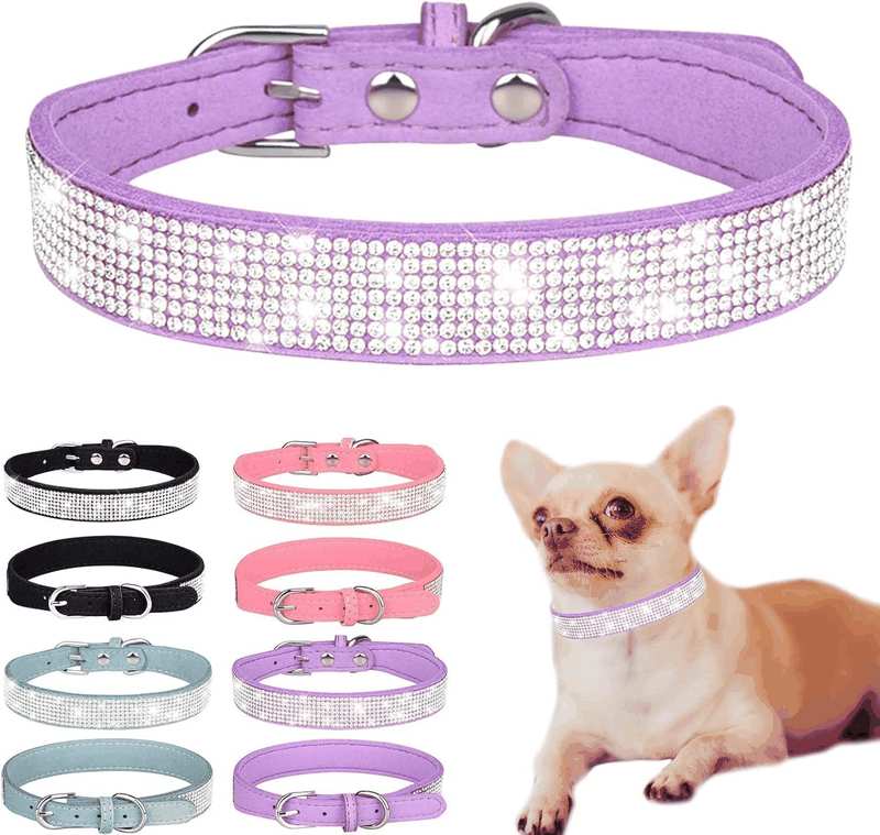Rhinestone Dog Collar Pretty Rainbow Bling Fancy Dog Collars Soft Leather Pet Puppy Necklace (Lavender, M) image number 3