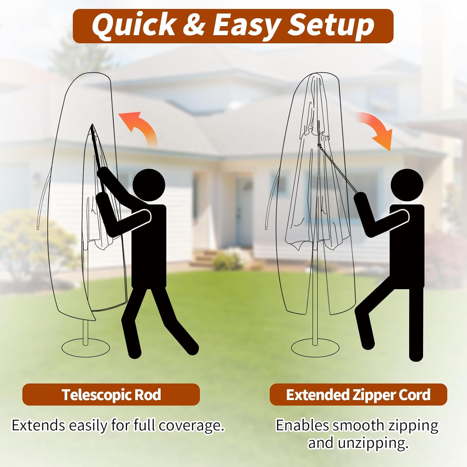 Neween Cantilever Parasol Cover with Rod, 210D Heavy Duty Waterproof Windproof Garden Offset Large Umbrella Cover with Zipper and Storage Bag Fit for 2.7-3.9M Outdoor Parasol (Black, 280X30/81/46Cm) image number 5